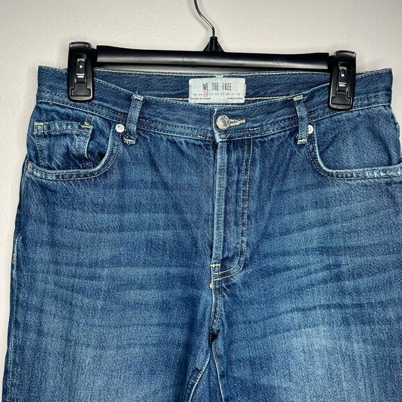 Free People We The Free Maggie Mid Rise Straight in Sequoia Blue Size 26 Raw Hem - Picture 4 of 12